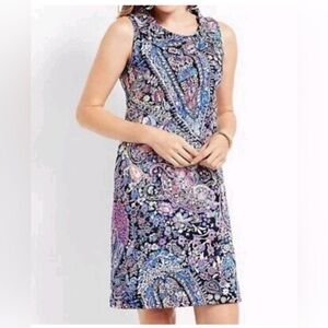 Talbots Size 10 Paisley Shift Dress Mini Ruffle Neck Garden Party Maximalist